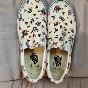 Vans Cream Floral Slip-On Shoes